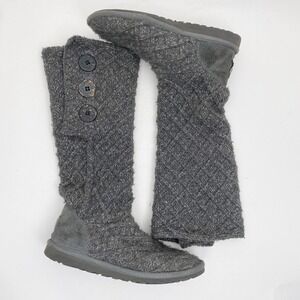 UGG Lattice Cardy Charcoal Gray Knit‎ Tall Button Boots 3066 Womens Size 6